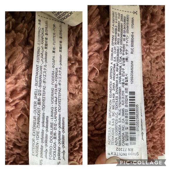 Zara Pink Shearling Fluffy Teddy Coat Jacket collarless one button size medium - Picture 10 of 15